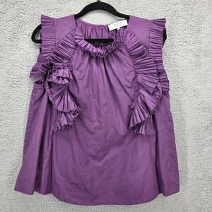 Sea‎ New York Women's Size 8 Ruffled Sleeveless Top Purple Cotton Blouse Shirt